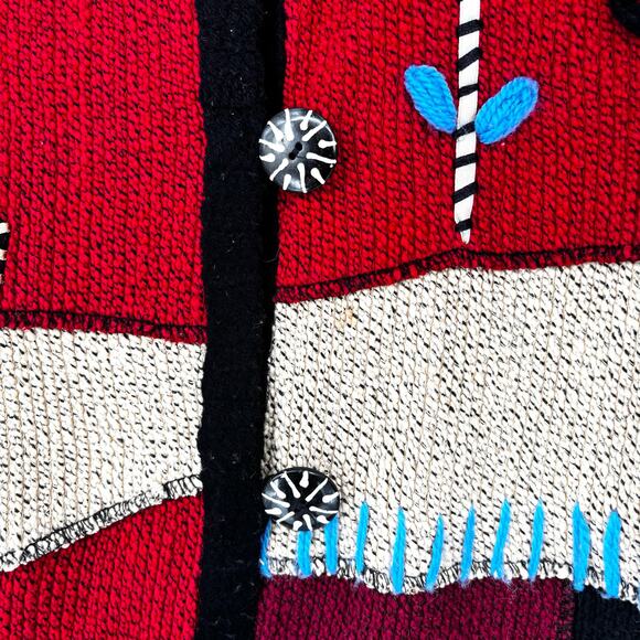 Indigo Moon Geometric Embroidered Beaded Colorblock Cardigan Sweater Size M - Picture 4 of 7